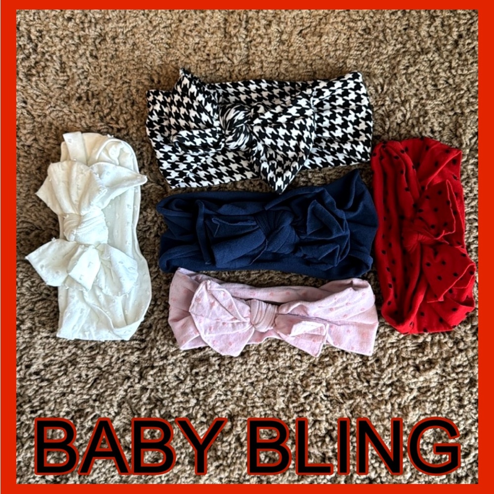 BABY BLING Kids Headband Set - Black, White, Red, Blue, Pink Bundle 5